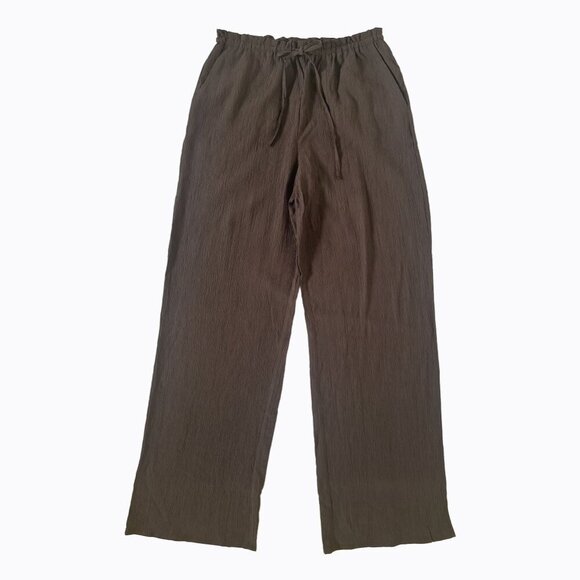 Zara Flowy Pants SzXS/S Textured Weave Chocolate Brown Boho Beach Hippie Coastal - Picture 4 of 8